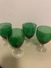 Vintage Anchor Hocking Forest Green Bubble Depression Glass water goblets.