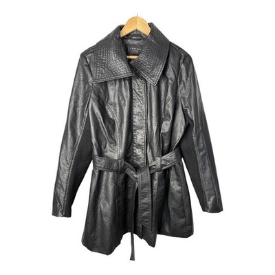 Therapy Faux Leather Trench Coat Womens 14/16 Black Belted Moto Jacket Edgy Chic