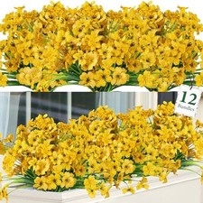 Artificial Flowers for Decorations Fake Silk Plants for 12 Bundles Yellow
