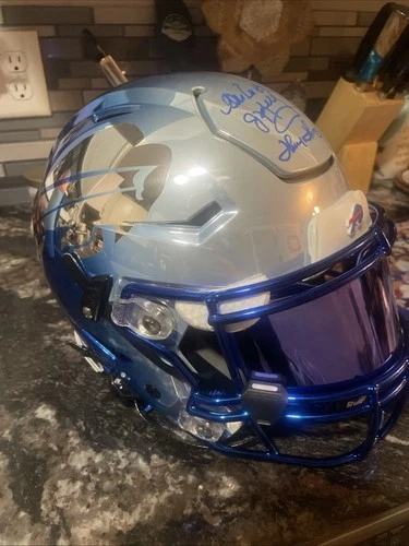 Buffalo Bills Triple Signed Full Size Chrome Speedflex Helmet Kelly Thomas Reed