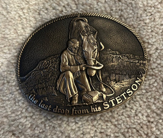 The Last Drop From His Stetson Belt Buckle Award Design Medals Brass IL37