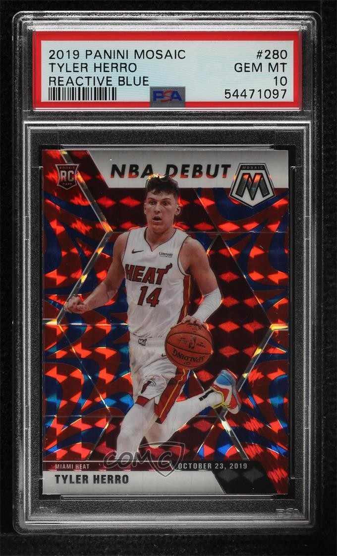 2019 Mosaic NBA Debut Reactive Blue Prizm Tyler Herro #280 PSA 10 Rookie RC 02ez