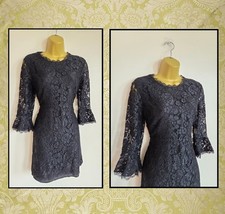 Very Size 12 Little Black Fluted Sleeve Evening Party Date Night Clubbing Dress