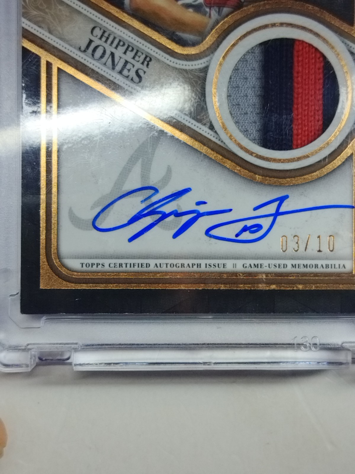 2023 Topps Reverence Patch Auto Chipper Jones TRAP2-CJ 3/10 Excellent Condition  view 2
