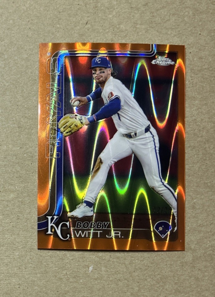 2025 Topps Chrome Baseball Bobby Witt Jr Orange Raywave Refractor Card #93 /25