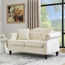 Grey Velvet Chesterfield Sofa 57" Tufted 2-Seater Rolled Arm Couch