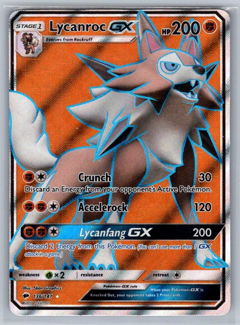 LYCANROC GX 136/147 UR BURNING SHADOWS POKEMON HOLO LIGHTLY PLAYED LYCANROC GX