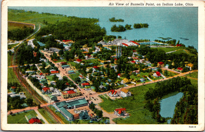 Postcard Air View of Russells Point on Indian Lake Ohio 1940