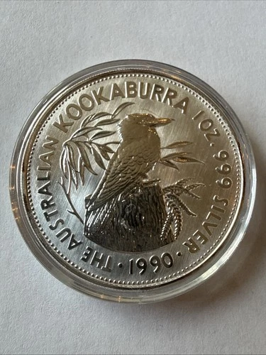 1990 Australian Kookaburra Coin - 1 oz .999 Fine Silver - Australia - In Capsule