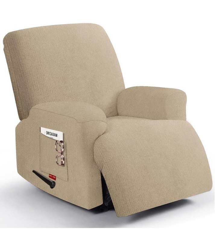Beige Solid Fabric Recliner Chair Slipcover Cover, Universal Compatible