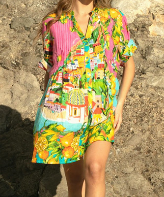 ANTICA SARTORIA 2026 S/M POSITANO AMALFI COAST SHORT DRESS BUTTON DOWN NWT