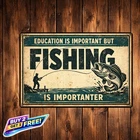 Fishing is Importanter Funny 8x12 Vintage Tin Sign Novelty Fisherman Wall Gift