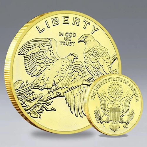 LIBERTY Eagle Collectible Coin 40mm Gold Plated Challenge Token USA
