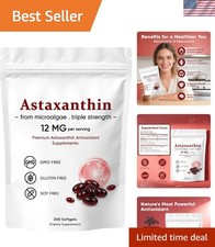 Astaxanthin 12mg Antioxidant Supplement - 200 Softgels for Overall Health Boost
