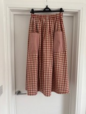 ROSABLUE Rust Organic Cotton Gingham Skirt, 2 patch pockets, One Size, NWOT