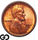 1911 Lincoln Cent Wheat Penny *Scarce This Nice* Solid Gem BU++ RD