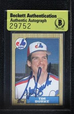 BAS 1987 Topps Tim Burke #624 Authentic Auto 3c7