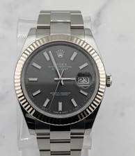 2025 - Warranty - 41mm Rolex Datejust Men Gray Dial Fluted Bezel Oyster 126334