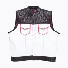 Hunt Club Style Men's White Gator Leather Vest Motorcycle Biker Concealed Carry