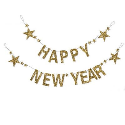1pc Glitter Happy New Year Bunting Banner Christmas Party