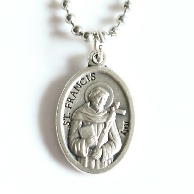 Men Necklace St Francis Medal 20" Stainless Steel Chain Catholic Mercy ...