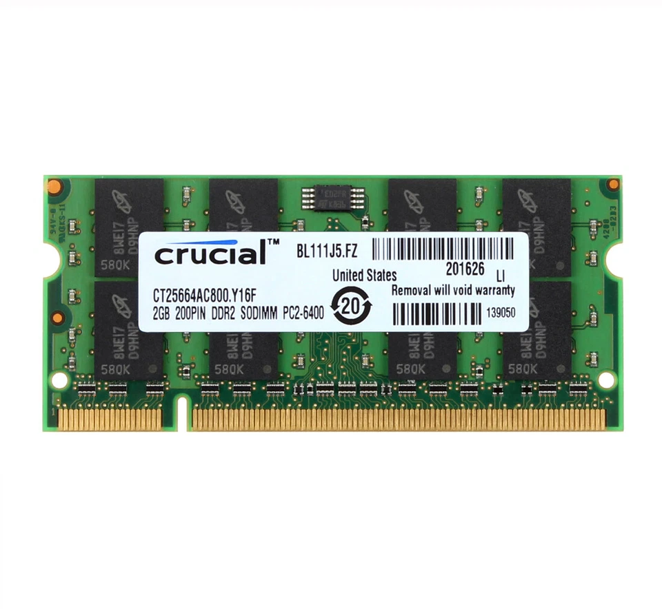 10pcs 2GB Crucial 2RX8 PC2-6400S DDR2 800Mhz 200Pin SODIMM RAM Laptop Memory - Image 2 of 4