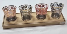 BOHO Moroccan Style Tea Juice Glasses Gold Rimmed 6 oz. Orange Yellow Red Blue