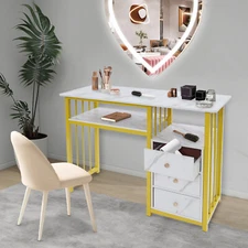 Marbling Texture Nail Desk Manicure Table Station Manicure Desk with 3 Drawers