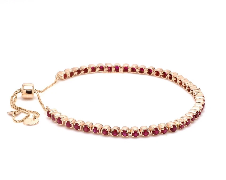 6 CT Ruby Round Lab-Created Adjustable Bolo Tennis Bracelet 14K Rose Gold Plated - Image 4 of 4
