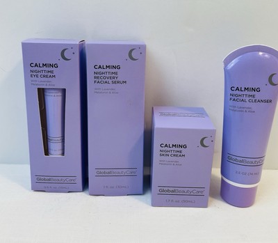 Global Beauty Care Calming 4pc. Set NEW Facial Serum, Cleanser, Nighttime Cream
