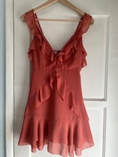 Storia Dark Apricot Sleeveless Fit & Flare Dress Small Lined Ruffled Trim
