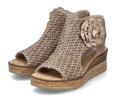 Rieker Sandale Beige Sandalette Keilsandale Klettverschluss Sommerschuh Blume - Bild 1 von 4