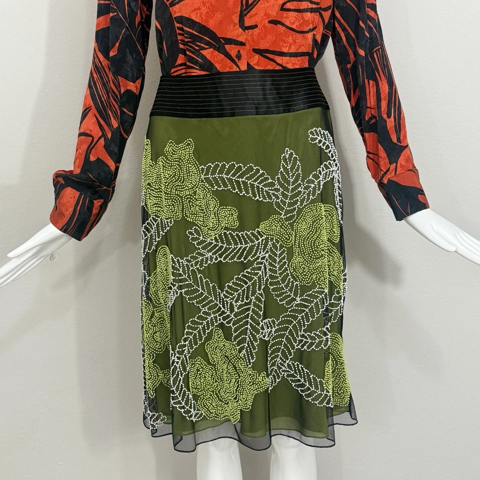 Falda Vintage Estilo Y2k Rubí Lillie Floral Cuentas, Malla Verde con Forro Talla 4 Foto 4 de 4