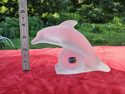 Bohemia Crystal Dolphin Art Glass Figurine Clear Frosted Glass FREE US SHIP