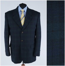 Mens Check Plaid Blazer 46R UK Size Blue Green Wool Sport Coat Jacket