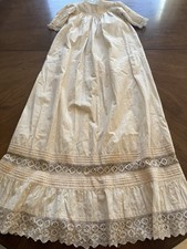 Antique Cream Christening Gown with Pin Tucks  Stunning Handmade Lace 42  Long