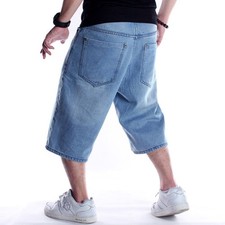 Mens Relaxed Loose Fit Denim Shorts   Hip-Hop Style Knee Length W30-W46