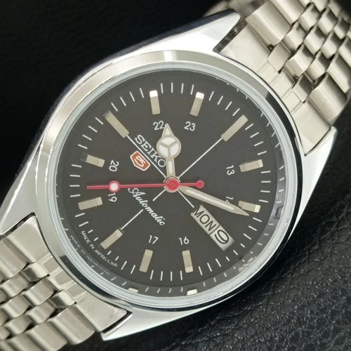 REFURBISHED VINTAGE SEIKO 5 AUTOMATIC 6309A JAPAN MENS BLACK WATCH a442787-1