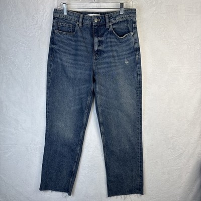 MNG Mango Blanca Straight Leg Jeans Light Wash Raw Hem Women s Sz 6 high waisted