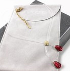 LALIQUE HELICONIA RED CRYSTAL GOLD PLATED 3 LEAF LARIAT NECKLACE PENDANT