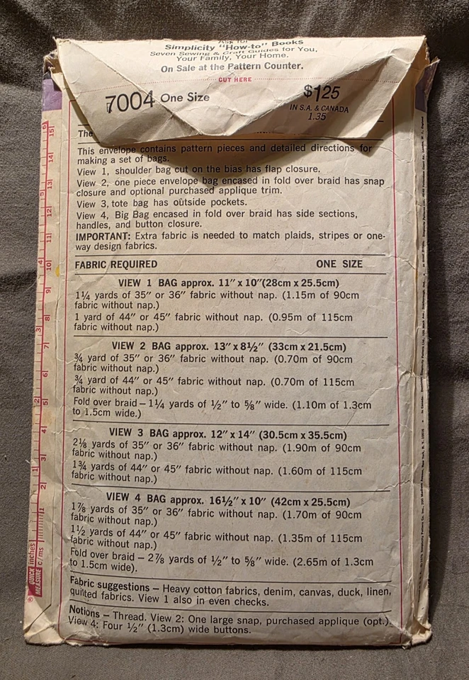 Simplicity Cut Pattern #7004 Vintage Bags Purse - Image 3 of 3