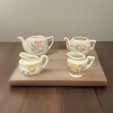 Set Of Four 4 Miniature Ceramic Teapots Creamers W/ Floral Decoration Japan