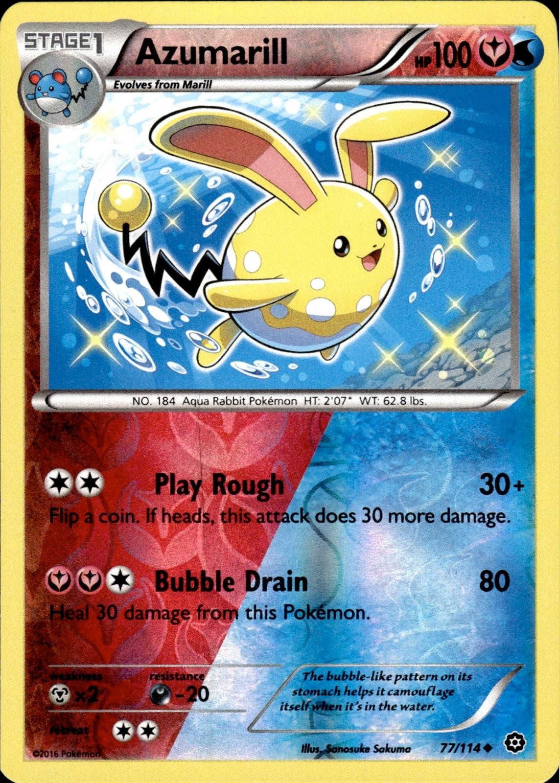 AZUMARILL 77/114 UC STEAM SIEGE POKEMON REVERSE HOLO NEAR MINT