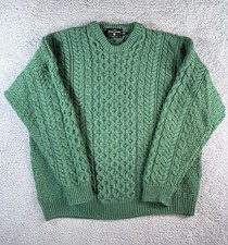 The Irish Store Merino Wool Cable Knit Sweater L Chunky Fisherman Ireland Green