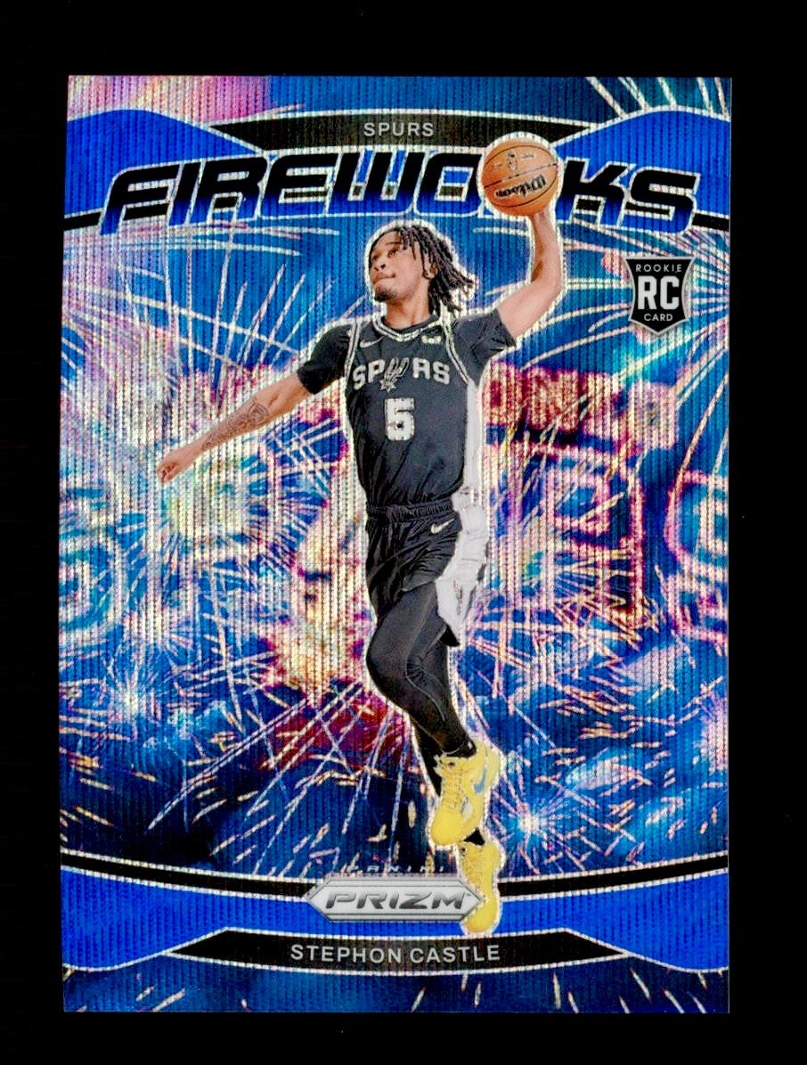 2024-25 Panini Prizm - Fireworks Stephon Castle #13 Blue Wave Prizm /175 ROOKIE