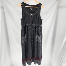 Vintage Carol Little sport Patchwork Black Striped Denim Maxi Dress Sz 8