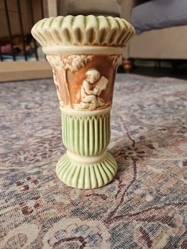 Roseville Pottery Donatello Vase 1916 - Green, White, & Brown
