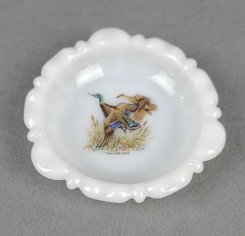 Vintage Anchor Fire King Milk Glass Ashtray Pin Tray Mallard Game Bird Series