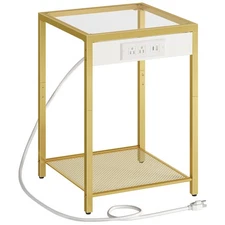 Side Table with Charging Station, End Table with USB Port, Nightstand for Tig...