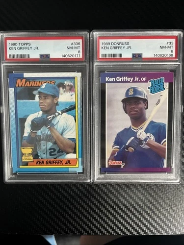 1990 Topps - Ken Griffey Jr #336  , 1989 Donruss Ken Griffey Jr Rookie Psa 8